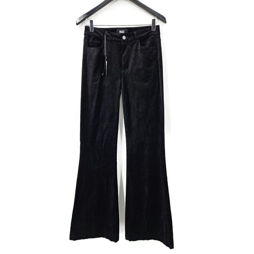 New Paige Genevieve Flare Leg Pants Womens 27 Black Stretch Velvet